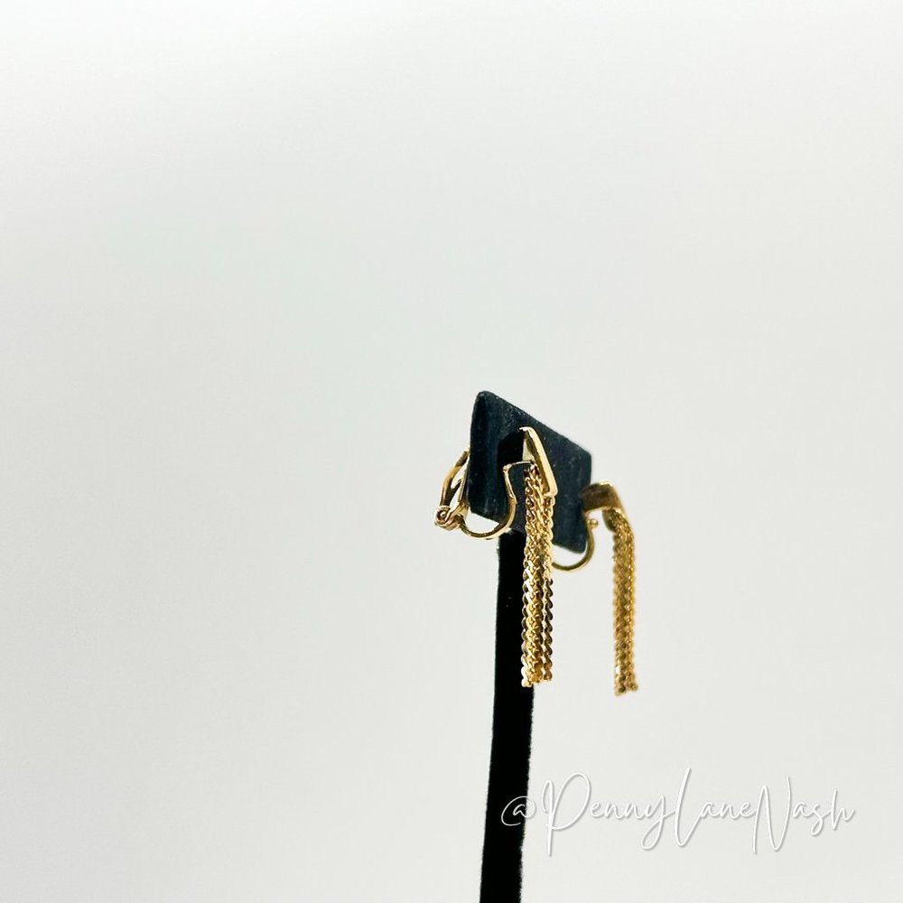 Vintage Mini Chains Dangle Clip On Earrings - Picture 3 of 6